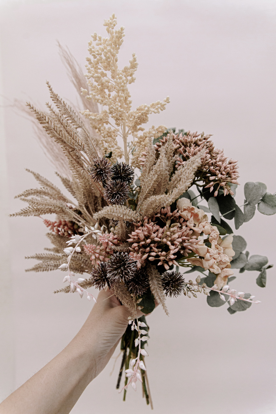 Bouquet of Dried Flowers on Light Background